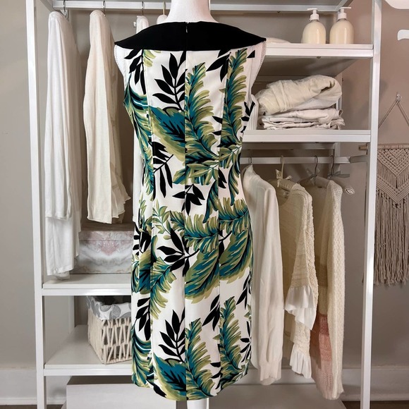 AB Studio bold Leaf pattern Midi dress. Retro 60's style. Sz. 6. #0452 - Picture 2 of 9